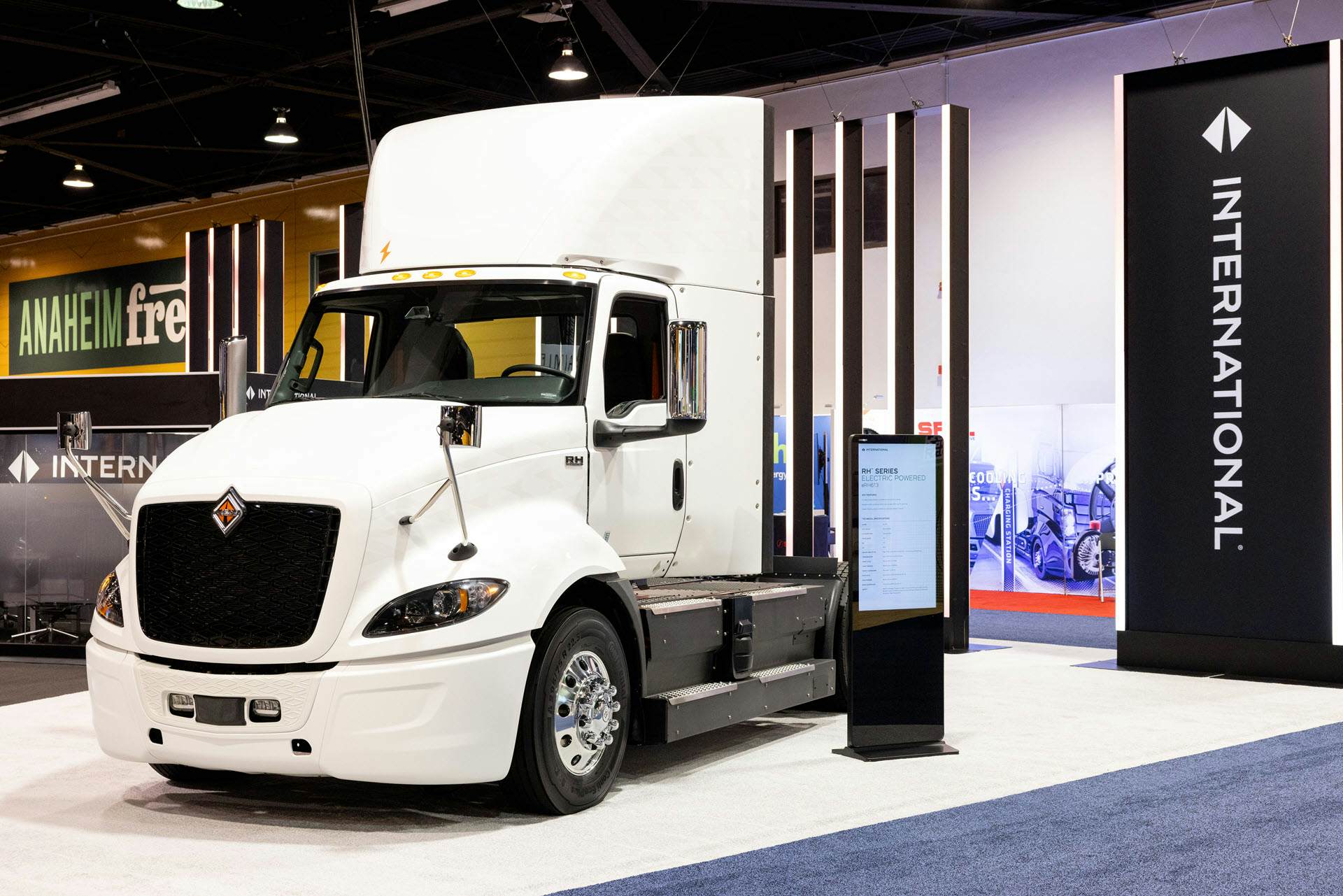 A truck in front of an International sign