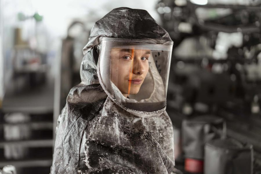 A person wearing a protective mask