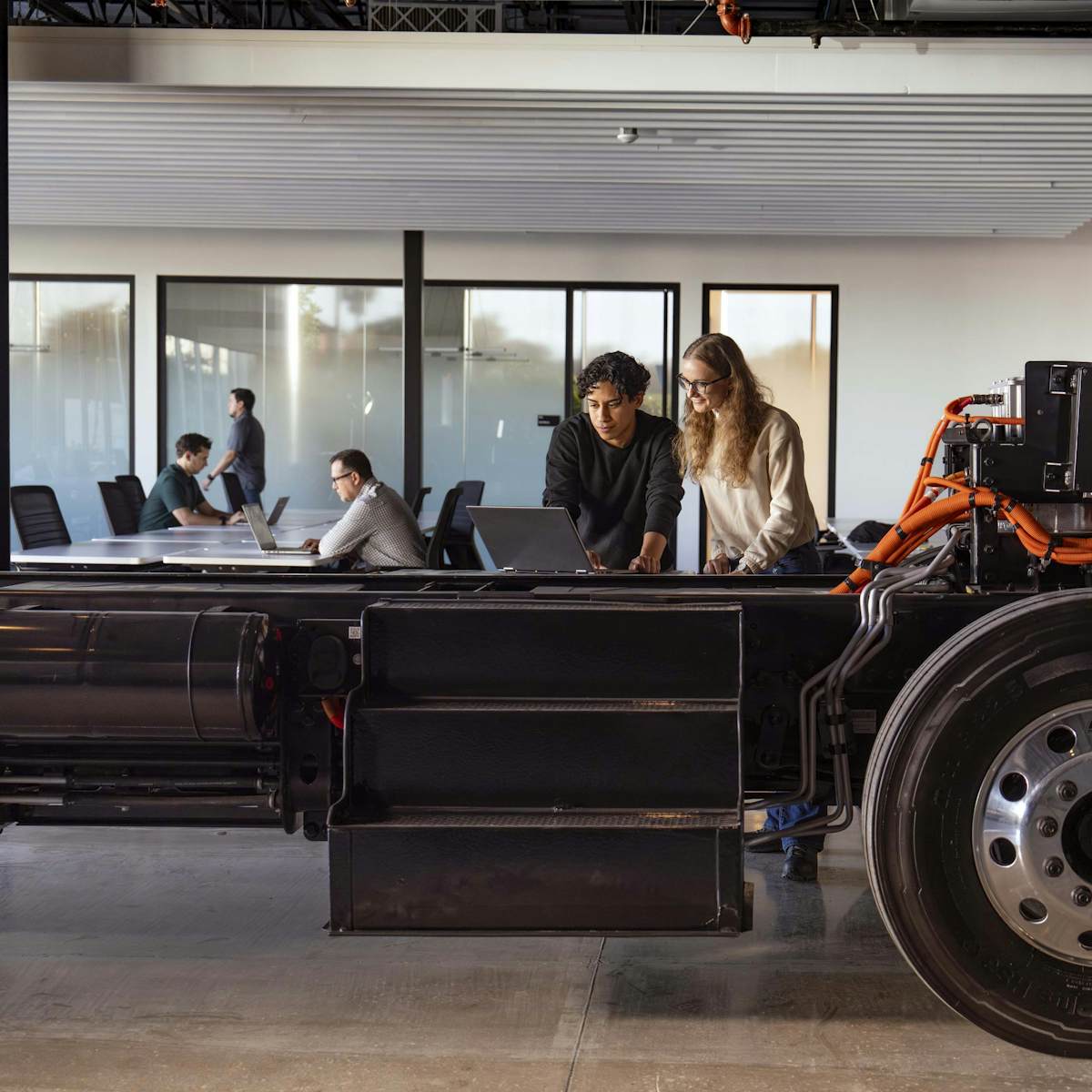 Two employees working