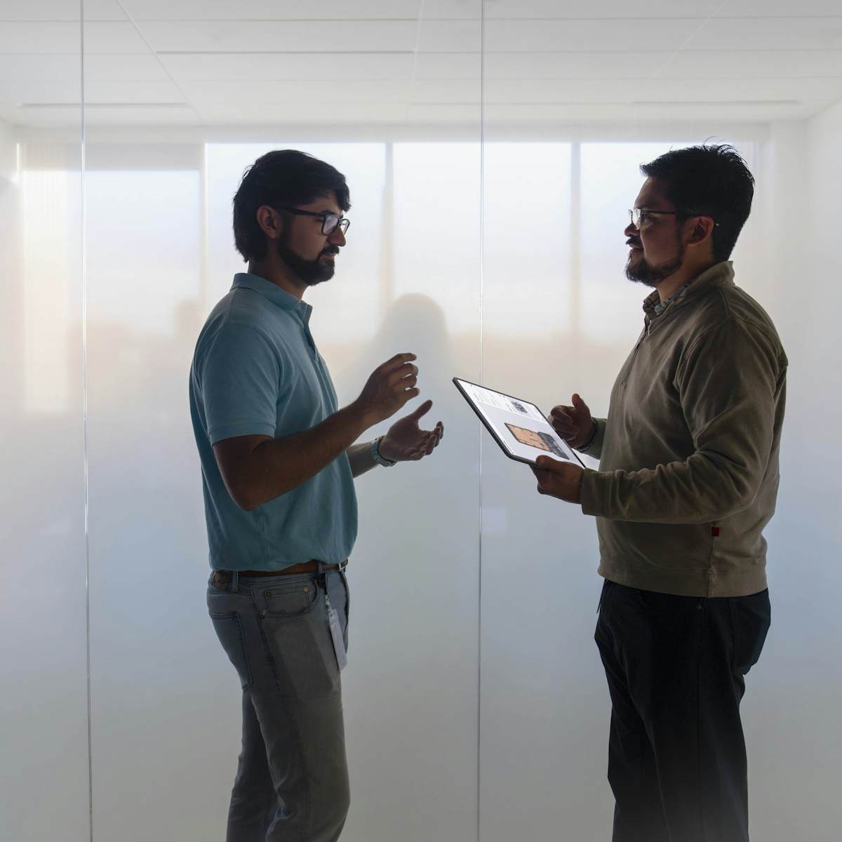 Two employees talking