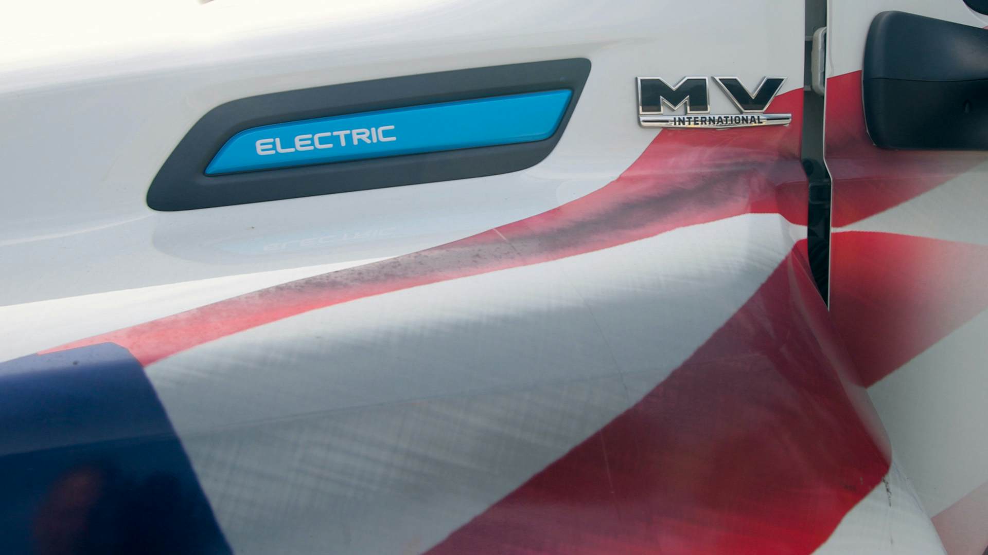 An American flag on a truck