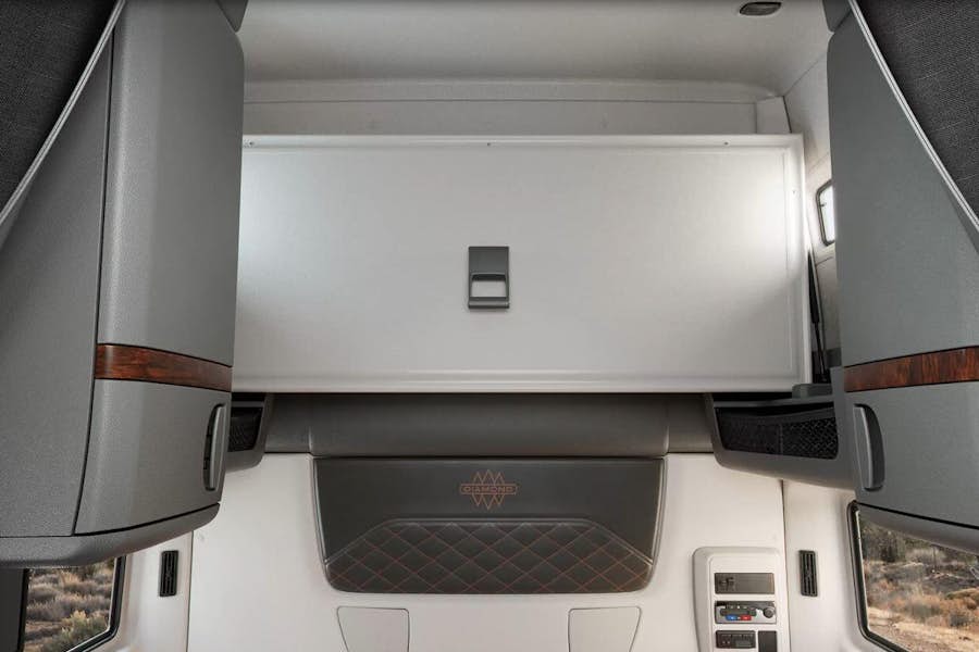 An empty shelf in a plane