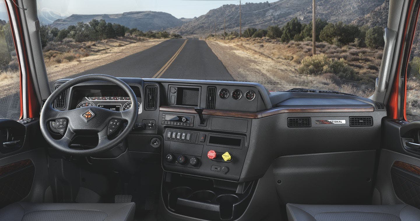 Interior and dashboard of International Trucks RH Series vehicle